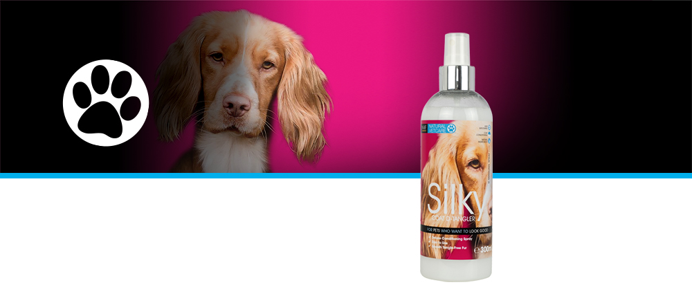 A non-greasy deluxe d-tangling spray for easy grooming in dogs.